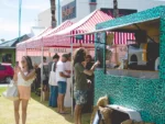 striped gazebos with a food track